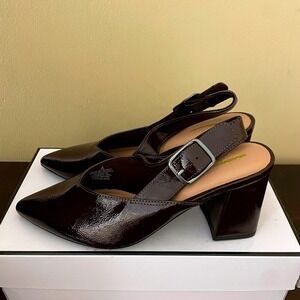 Old Navy Womens Dark Brown Patent Slingback Block Heel Pointed Toe Pump Size 8